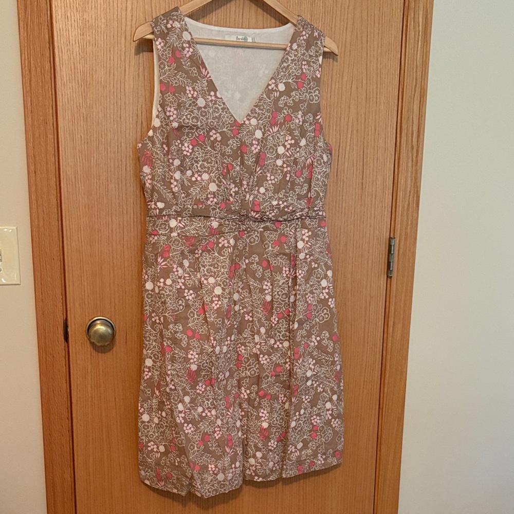 Boden Floral Midi Dress - Pink and Brown 100% cotton 14
